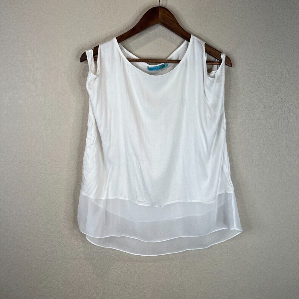 Alice + Olivia Womens Blouse Top Small White Chiffon Sheer Hem Cold‎ Shoulder